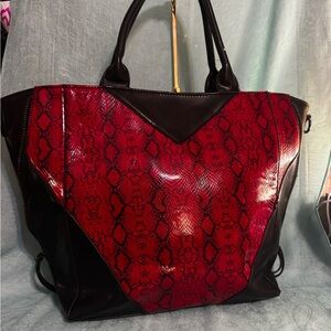 Paper Fox Red and Black Snake Print Tote